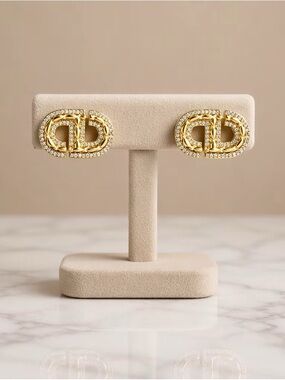 Elegant 18K Gold  Plate Zircon one inch earring studs